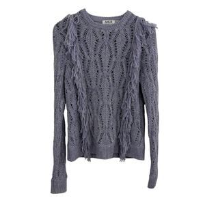 AMUR Carla Sweater Womens Medium Purple Pullover Open Knit Fringe Yak Wool *